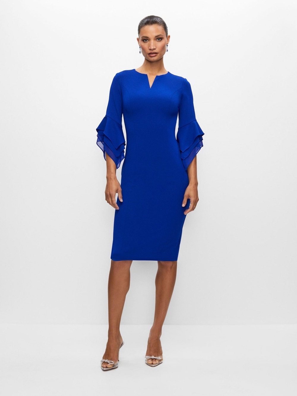 Joseph Ribkoff Royal Blue 3/4 Ruffle Sleeve Dress Formal Wedding Sheath Guest 8